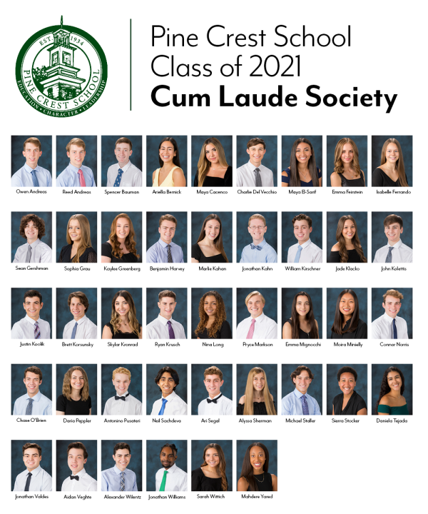 Pine Crest School Seniors Inducted into Cum Laude Society